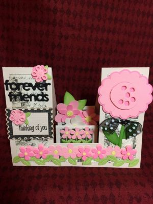 Forever Friends Step-up Card
Sizzix Friends Forever Step-ups Card Die Set
Sizzix Rectangle Gift Card Die Set (large flower & leaves)
Postage2stamp & Postage Die
Sizzix Flowers & Fence Dies (medium flowers & leaves)
Tinytitles2stamp
