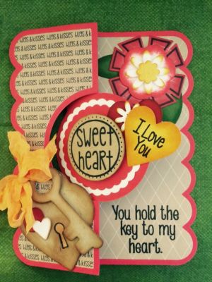 I Love You Valentine
Sizzix Circle Flip-its #2
Postage2stamp (I Love You)
Heartlocket2lovestamp & dies
Heartlocketclub die set
Key dies
Crazy4daisiesstamp & dies
Mini flower dies
Framelits flowers & fence stamps & dies
December 2015kitclub (paper & sweetheart stamp)
Yellow & green paper not in kit


