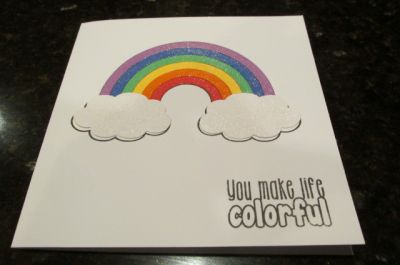 Glittery Rainbow
Love this new stamp and die set.  I used a glitter pen on top of the rainbow and clouds.
Keywords: rainbow2stamp
