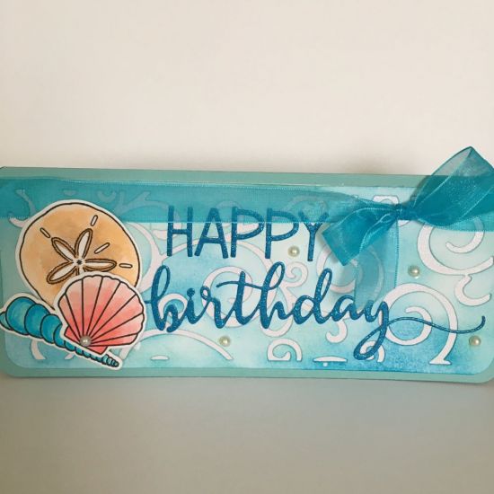 Seashell Slimline (with Swirl Drop in) Happy Birthday
