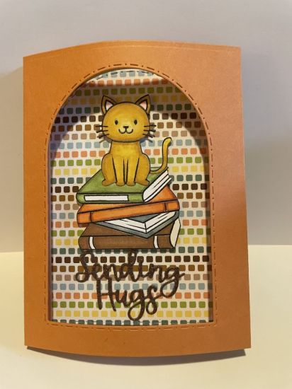 Kitty and books —Sending Hugs
Arched window card base
