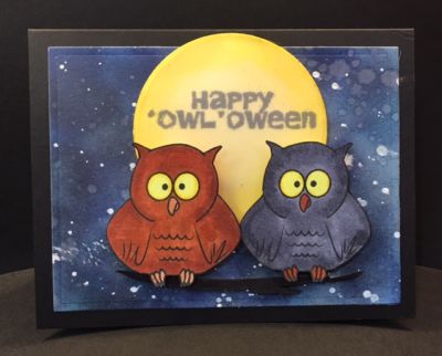 Happy Owloween
I made this card with the Owl Pudgie stamp and die set.  The sentiment is from owls2love.  I used distressed oxide inks for the background and the moon.  Used velum to make the moon look luminescent.
