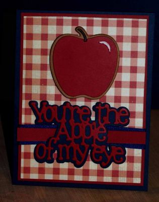 "Apple of my eye" Gingham
A2 size card with navy base, Easy Breezy by Simple Stories (2012) Gingham paper.
Apple of my Eye die from Stamps of Life
Keywords: Apples