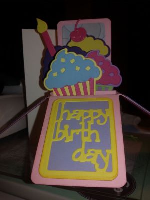 Cupcake Box Card
First card using the Box Card Die 
sorry my cell phone is an ancient thing so camera isn't all that great ... 
