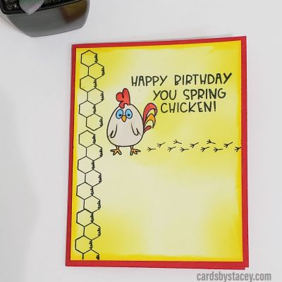 Spring chicken
Keywords: Farmanimals2stamp, lemonade ink, banana ink, strawberry cardstock