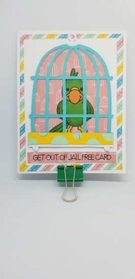 Jail Bird
Used Cricut to make a bird cahlge and to print the sentiment strip.
Keywords: Birds2stamp