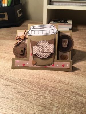 Thanks a latte card
Keywords: Coffee for 2 stamp & die, step up card, cord hearts, twine