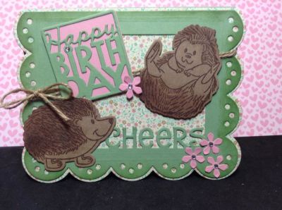 Birthday hedgehogs
Birthday card using drop ins card base, hedgehog2stamp and dies, and flower from mini stand up card
Keywords: Birthday hedgehogs