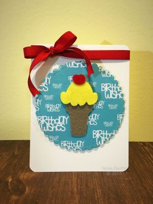 CAS Birthday Wishes Card
A simple card using a little DP and a felt ice cream cone embellishment :)
