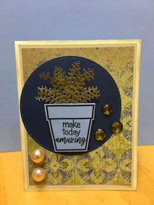Amazing Day Card
A multi layer card with a 2D fern succulent, jumbo pearls and cut gems.
