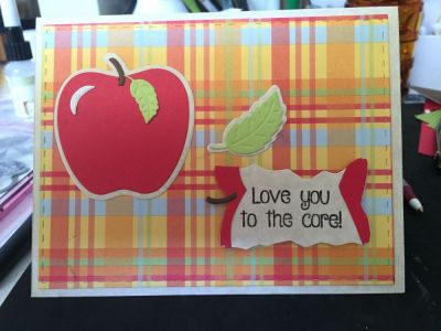An apple for my daughter
Made this note card for my daughter who teaches and is starting a new school year.  I hand cut the apple core. 
Keywords: Back to school. Apple