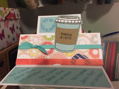 Thanks a Latte
Used my Happy Birthday stand-up set and new coffee cup set #662470 to make a thank you card with gift card envelope
Keywords: Stand-up thanks coffee