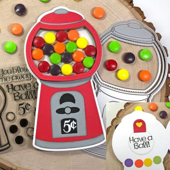 Bubblegum Machine Shaker Card - With REAL candy!
I'm sharing a shaker card that I made using the 5 x 7 Bubblegum Machine fold-it die set from The Stamps of Life. I included REAL candy pieces inside of the shaker! I also added a pull tab on the back which allows the recipient to get the candy out. How fun is that?!
Keywords: bubblegum4me