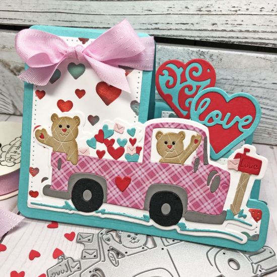 Valentine Truck with Bear Step-up Card
Keywords: valentine truck with bear hearts step-up card lovebear2stamp