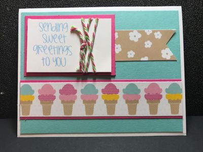 Sweet Greetings with Ice Cream Cones
All occasion card featuring the August Card Kit supplies
Keywords: Ice Cream Cone, sweet, sweet greetings, all occasion