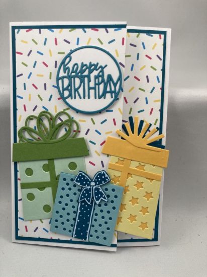 5x7 Trifold Card
I wanted a card with space for the office to sign so I created a trifold similar to the hidden panel that Stephanie shows with the Flip-It cards
