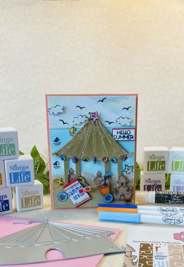 Sandcastles2stamp & dies 
July 2021 stamp and die set & card kit 
