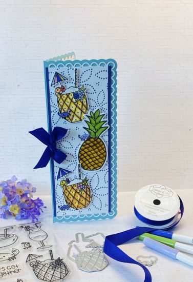 Drinks with Friends 
This is a card made from the Dinks with Friends online stamps and dies.  I also used the dotted flower background due twice...cut it once then reclined it back up on the bottom of the paper 
Keywords: Drinks for friends stamps and dies dotted flower background die