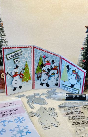 Snowmen2stamp
I used the Z fold card die set along with ALL the NEW Snowman2stamp stamps & dies, moresnowmen2stamp stamps & dies & snowyscene2stamp stamps & dies. 
