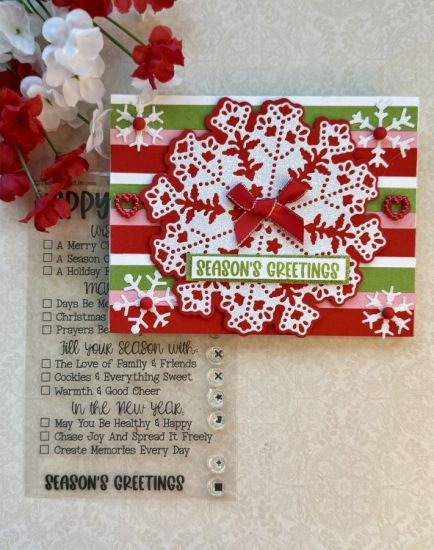 Holiday Vibes Special Kit
For the striped BG paper I cut strips of lipstick, candy, green apple & powdered sugar all different widths.
Keywords: SnowflakeFoldit