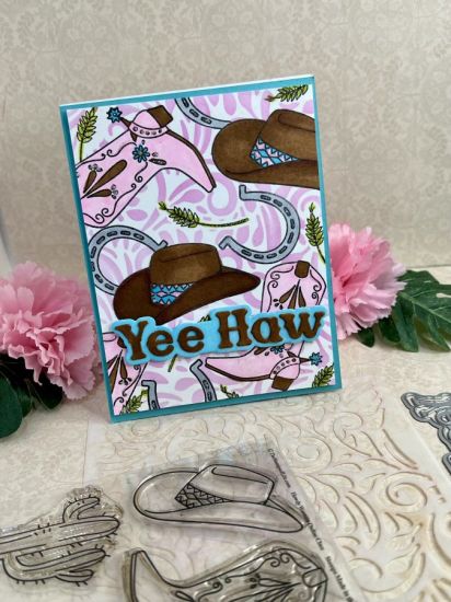 Howdy Western Clear stamps & dies (only)
Howdy Western Clear stamps & dies Now being sold on the TSOL separate from the class 

 (Yee Haw die Not being sold separately)
Keywords: Howdy boots