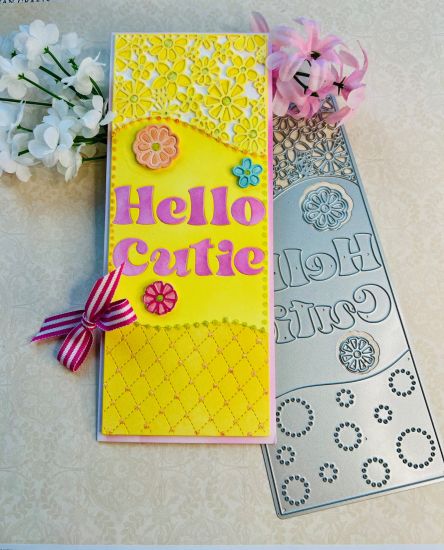 Hello Cutie Slimline Tri-background die set
