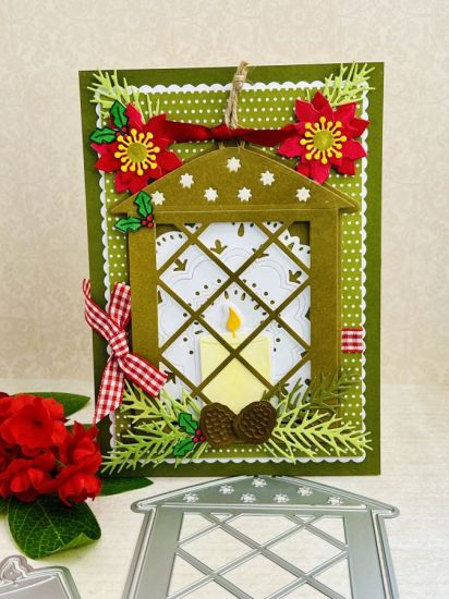 Lantern Fold-it club April 2025
Lantern Fold-it, Doily 2, Pinecones2stamp dies, Scalloped Rectangles, poinsettia Flower die set, TSOL inks & sequins
