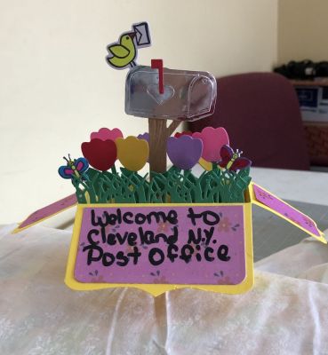 Welcome to the post office 
I made this for my post office, I used the sizzix framelits box die 66185, butterfly 2stamp, happymail2stamp, die-grass, die-butterfly2stamp, mail box dies
