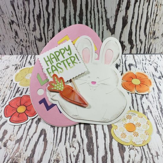EASTER EGG WITH RABBIT
EASTER EGG WITH PUGGIE RABBIT, 
Keywords: FOLD IT CARDS, EASTER, HAPPY EASTER, EGGS, CARROTS, FLOWERS, PUDGIES