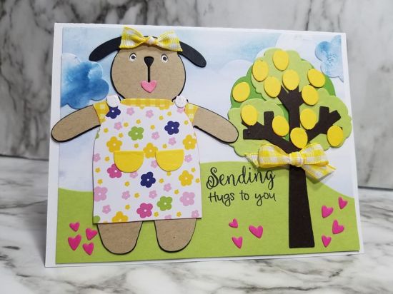 PuppyLove2
Keywords: the tree from the Rounded Corner Step-Up card dies and words from Happymail2stamp and Squirrel2stamp. The small hearts are from the Lovebears2stamp dies.