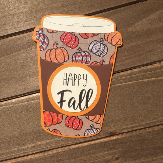 Happy Fall, coffee cup fold it
A cute fall themed coffee cup shaped card 
