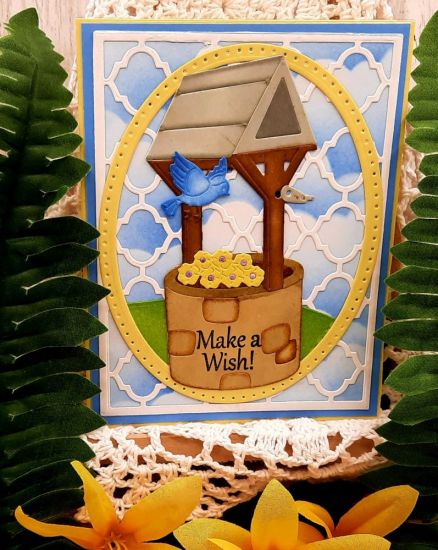 Wishing well
Keywords: Cloud border dotted oval birdbath