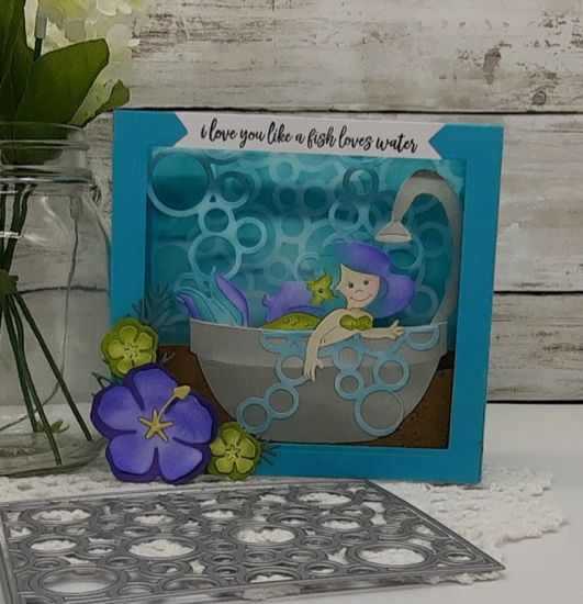 Circle bubbles background
Keywords: ShadowBox 5x7 box card mermaid tropical flowers cherry bowl