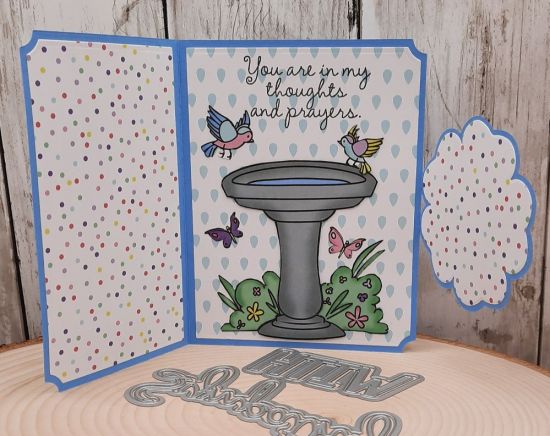 Flower fold over card
Keywords: Flower fold over with sympathy birds birdbath