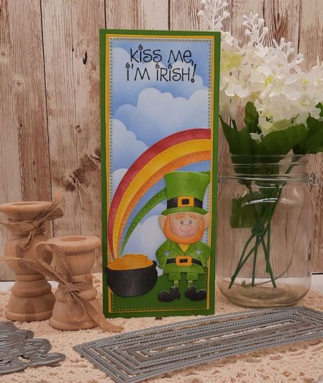 Slimline dotted rectangle dies
Keywords: Slimline dotted rectangles leprechaun rainbow pot of gold shamrock