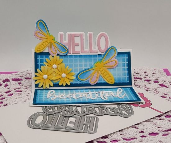 Hello beautiful word dies
Keywords: Hello beautiful stand up card dragonflies flowers
