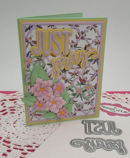 Just Pray word dies
Keywords: Just pray dragonfly & flowers card