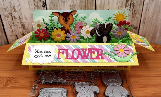Woodland2stamp
Keywords: Woodland deer skunk flowers slimline box card