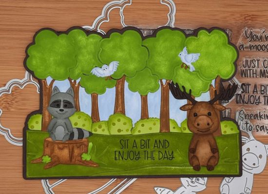 5x7 tree scene fold it
Keywords: Fold it trees raccoon Moose tree stump