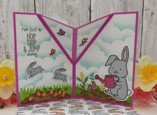 2023 February Card Kit
Keywords: Pop out card bunny carrots watering can butterflies flowers
