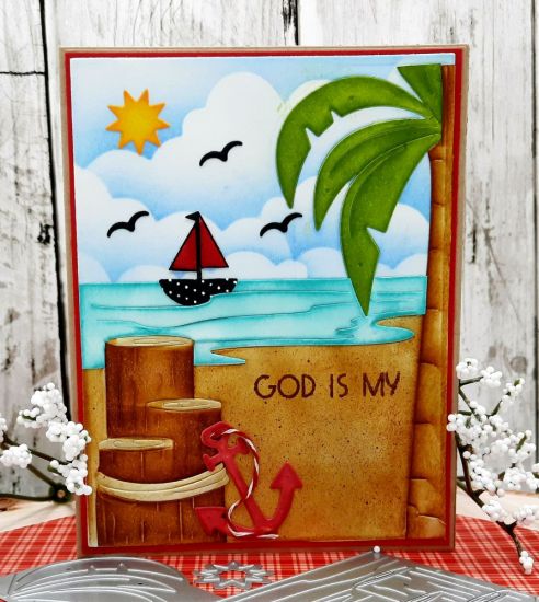 Beach background
Keywords: Beach Palm tree sailboat anchor pylin