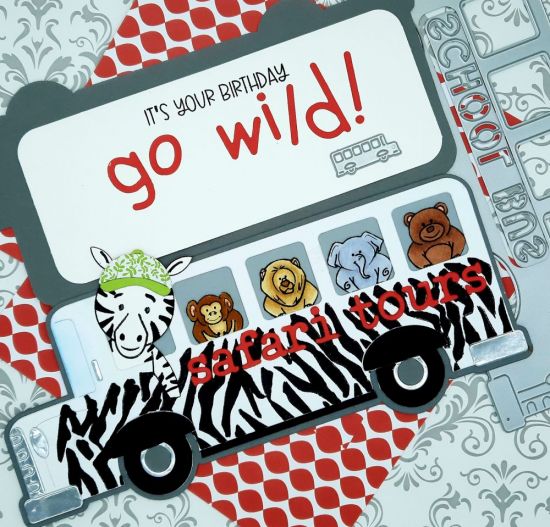 School Bus Slimline fold it
Keywords: School bus go wild zebra lion bear monkey elephant birthday