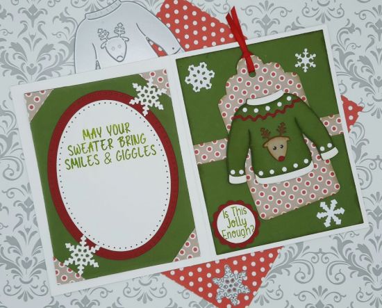 Crazy sweater
Keywords: Sweater winter tag reindeer snowflakes oval