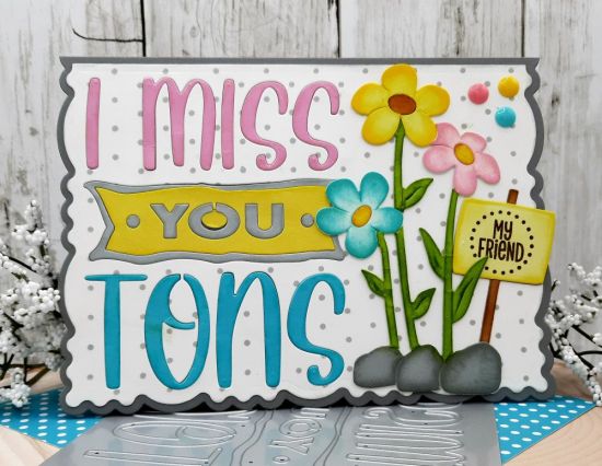 I Miss You Tons card front
Keywords: I miss you tons 5x7 deckle edge card flowers sign