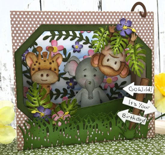 Tropical Palm Frame dies
Keywords: Go wild shadowbox leaves monkey elephant giraffe peeps