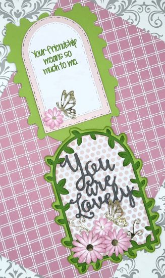 You Are Lovely Frame die
Keywords: Flowers leaves butterflies friendship rounded window