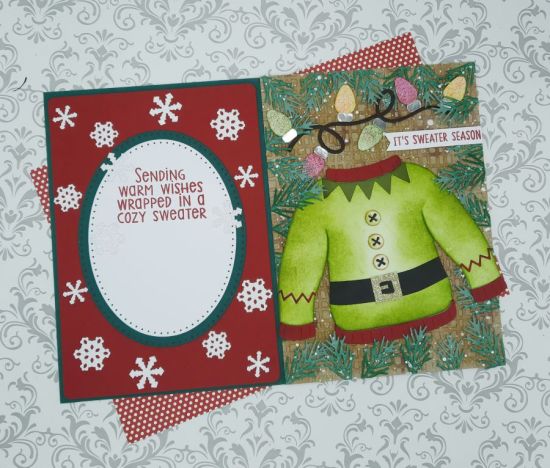 Sweater Fold It
Keywords: Christmas sweater pine lights snowflakes