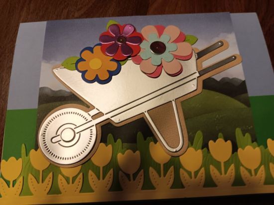 Wheelbarrow fold it card with flowers
