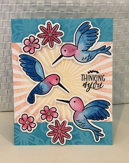 Sunburst Hummingbirds 
Flower Stencil, Sunburst Stamp, Hummingbird Stamps and   Dies, Flower Stamps and  Dies
Keywords: HelloHummingbirdClass