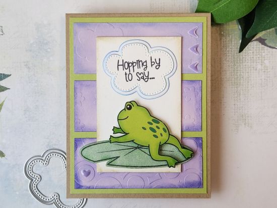 Hopping by to say
Frog Easter card made with some pieces from the March 2023 Card Kit and other TSOL items. 
Keywords: March 2023 Card Kit Frogs2stamp embossing with stencils